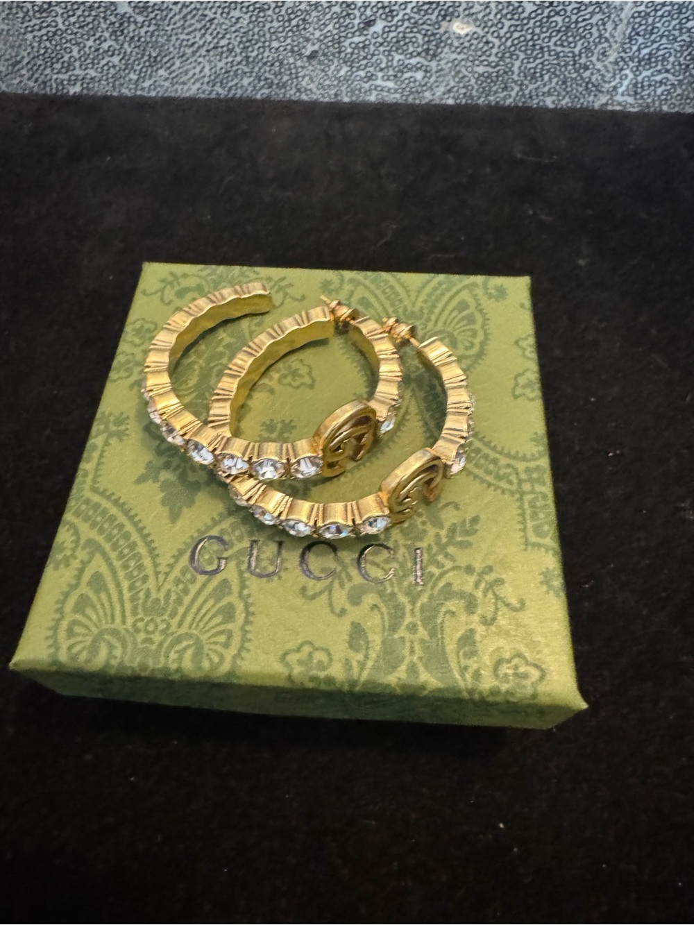 Gucci Marmont Gold Crystal-Accented Hoop Earrings